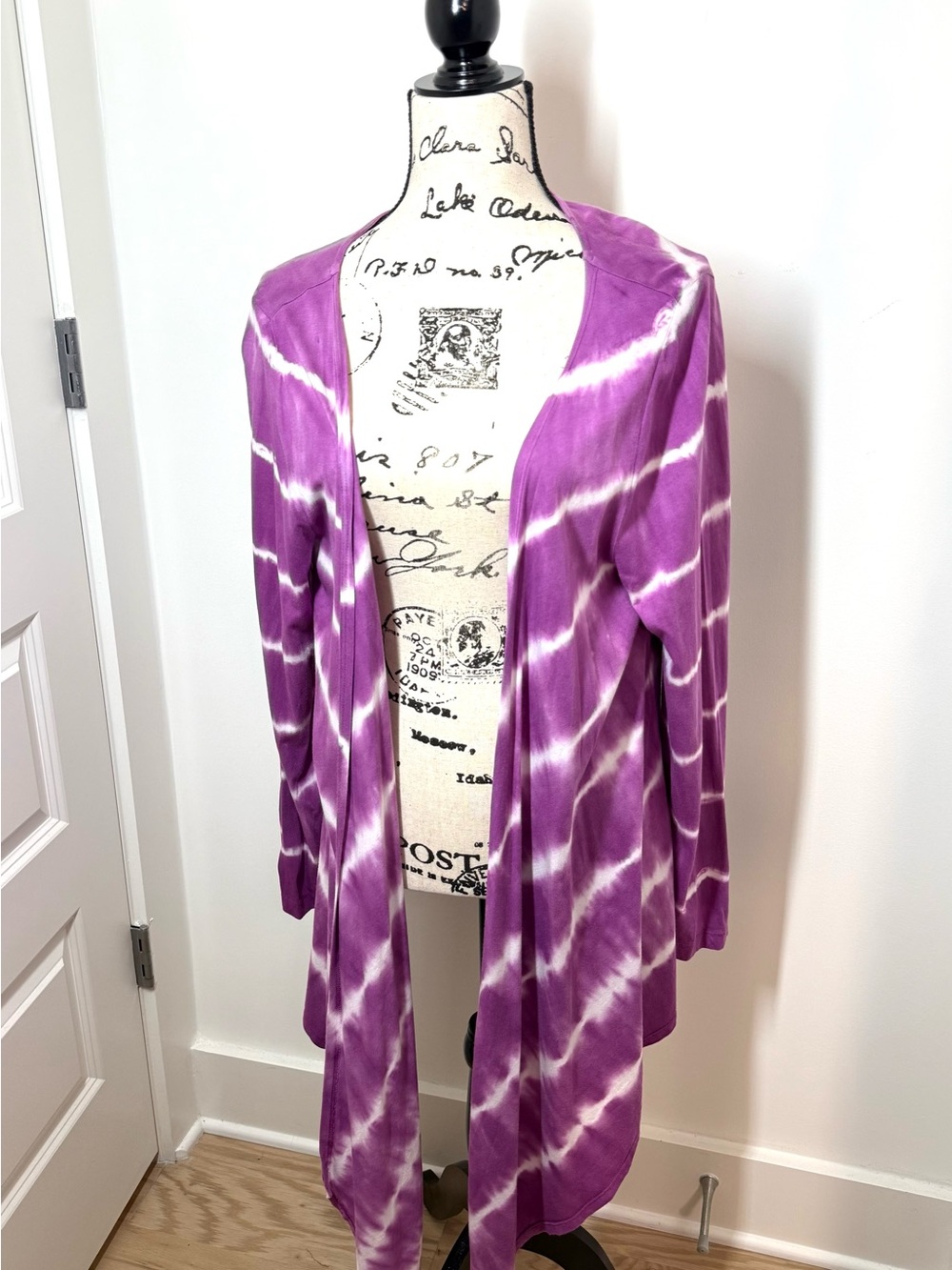 Soft Surroundings Purple White Tie-Dye Open-Front Cardigan Wrap Beachy Festival